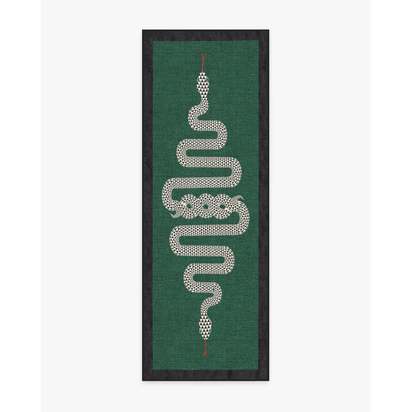 Venom Emerald Flatwoven Rug by Jonathan Adler - 75 x 215 cm - Rug + Cushioned Pad System