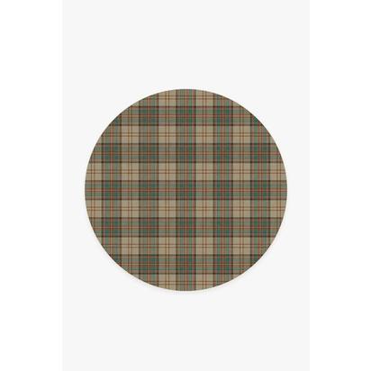 Dress Stewart Tartan Khaki Flatwoven Rug - 185 Round cm - Rug + Cushioned Pad System