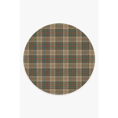Dress Stewart Tartan Khaki Flatwoven Rug - 245 Round cm - Rug + Cushioned Pad System