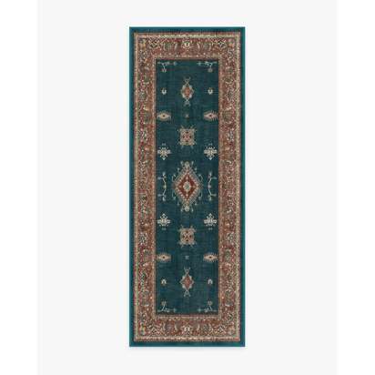 Verena Teal Blue Flatwoven Rug - 75 x 215 cm - Rug + Cushioned Pad System
