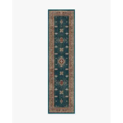 Verena Teal Blue Flatwoven Rug - 75 x 305 cm - Rug + Cushioned Pad System