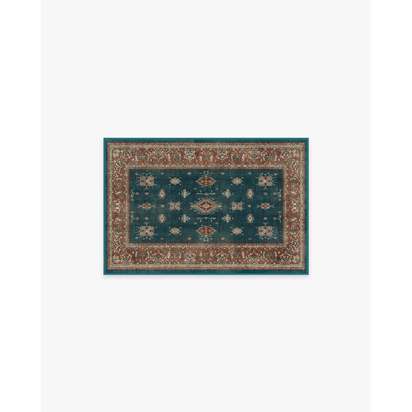 Verena Teal Blue Flatwoven Rug - 60 x 90 cm - Rug + Cushioned Pad System
