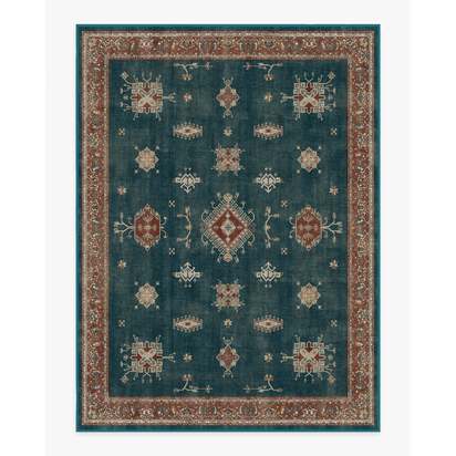 Verena Teal Blue Flatwoven Rug - 275 x 365 cm - Rug + Cushioned Pad System