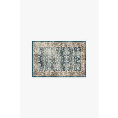 Celestine Teal Blue Flatwoven Rug - 60 x 90 cm - Rug + Cushioned Pad System