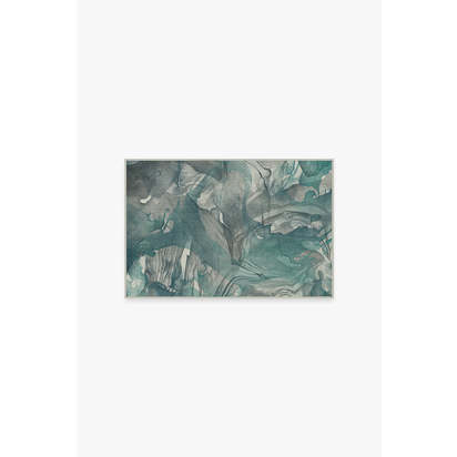 Aurora Teal Grey Flatwoven Rug - 60 x 90 cm - Rug + Cushioned Pad System