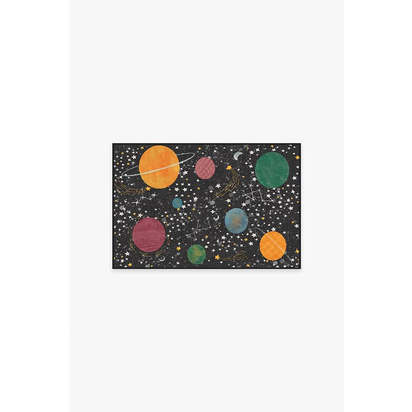 Outer Space Black Flatwoven Rug - 60 x 90 cm - Rug + Cushioned Pad System
