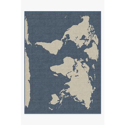World Map Blue Flatwoven Rug - 275 x 365 cm - Rug + Cushioned Pad System