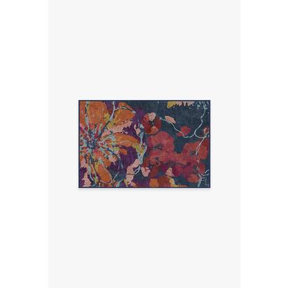 Watercolour Floral Navy Flatwoven Rug - 60 x 90 cm - Rug + Cushioned Pad System