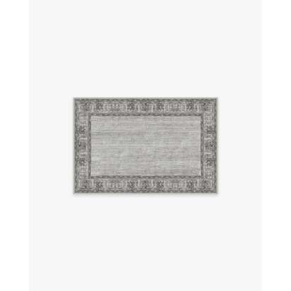 Vintage Daisy Bordered Grey Flatwoven Rug - 60 x 90 cm - Rug + Cushioned Pad System