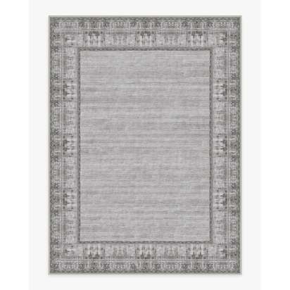 Vintage Daisy Bordered Grey Flatwoven Rug - 275 x 365 cm - Rug + Cushioned Pad System