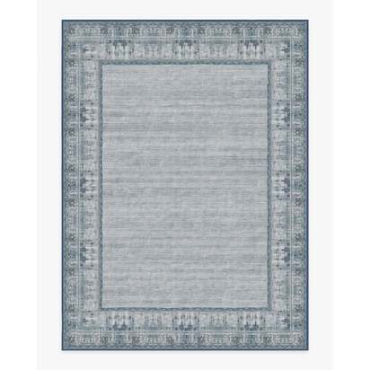 Vintage Daisy Bordered Blue Flatwoven Rug - 275 x 365 cm - Rug + Cushioned Pad System