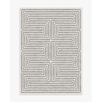 Labyrinth Black & Ivory Flatwoven Rug by Jonathan Adler - 150 x 215 cm - Rug + Cushioned Pad System