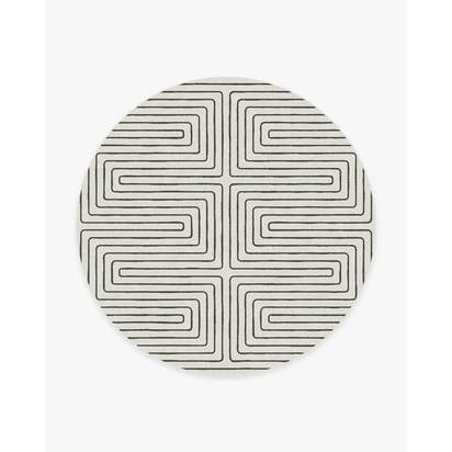 Labyrinth Black & Ivory Flatwoven Rug by Jonathan Adler - 245 Round cm - Rug + Cushioned Pad System