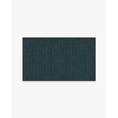 Labyrinth Navy & Teal Flatwoven Rug by Jonathan Adler - 90 x 150 cm - Rug + Cushioned Pad System