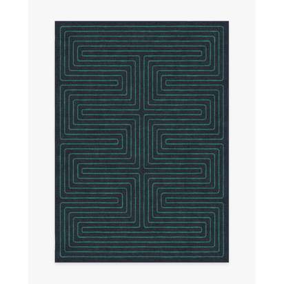 Labyrinth Navy & Teal Flatwoven Rug by Jonathan Adler - 150 x 215 cm - Rug + Cushioned Pad System