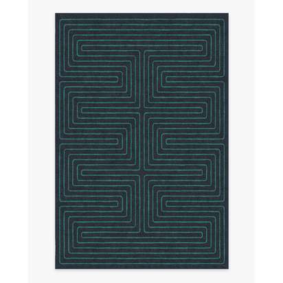 Labyrinth Navy & Teal Flatwoven Rug by Jonathan Adler - 185 x 275 cm - Rug + Cushioned Pad System