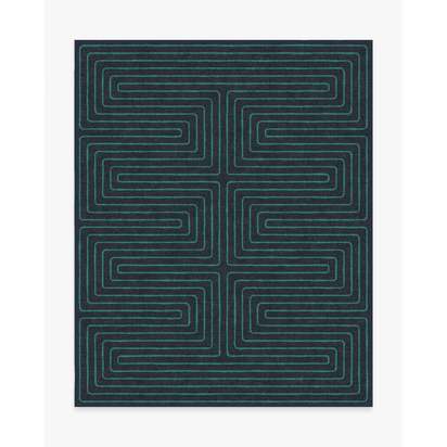 Labyrinth Navy & Teal Flatwoven Rug by Jonathan Adler - 245 x 305 cm - Rug + Cushioned Pad System