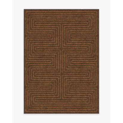 Labyrinth Brown & Orange Flatwoven Rug by Jonathan Adler - 150 x 215 cm - Rug + Cushioned Pad System