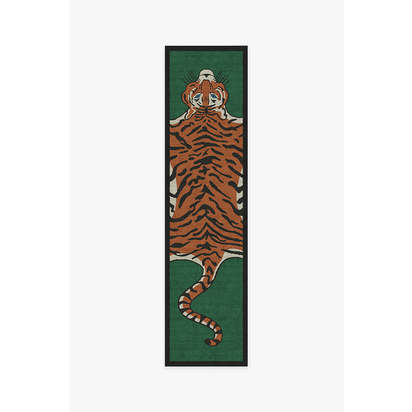 Tiger Emerald Flatwoven Rug by Jonathan Adler - 75 x 305 cm - Rug + Cushioned Pad System
