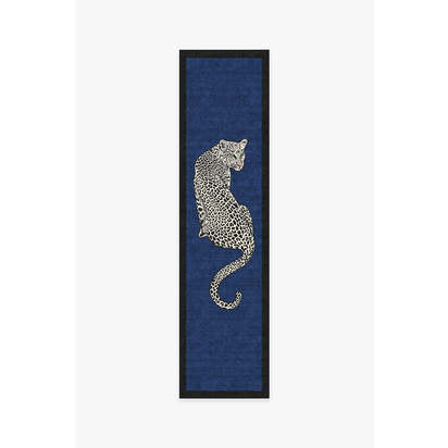 Snow Leopard Sapphire Flatwoven Rug by Jonathan Adler - 75 x 305 cm - Rug + Cushioned Pad System