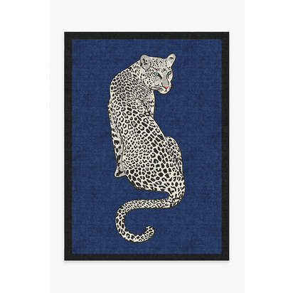 Snow Leopard Sapphire Flatwoven Rug by Jonathan Adler - 150 x 215 cm - Rug + Cushioned Pad System