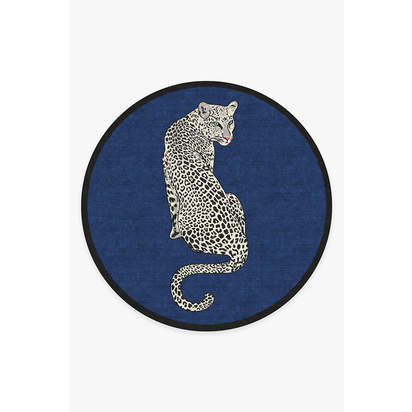 Snow Leopard Sapphire Flatwoven Rug by Jonathan Adler - 245 Round cm - Rug + Cushioned Pad System
