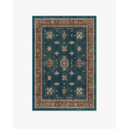 Verena Teal Blue Flatwoven Rug - 120 x 185 cm - Rug + Cushioned Pad System