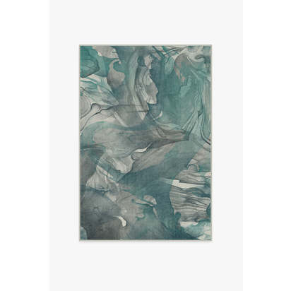 Aurora Teal Grey Flatwoven Rug - 120 x 185 cm - Rug + Cushioned Pad System