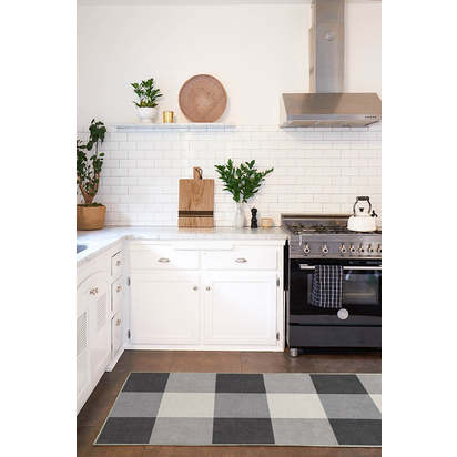 Buffalo Plaid Black & White Flatwoven Rug - 120 x 185 cm - Rug + Cushioned Pad System