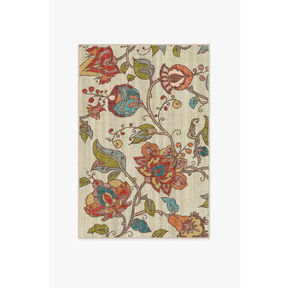 Frida Floral Natural Flatwoven Rug - 120 x 185 cm - Rug + Cushioned Pad System