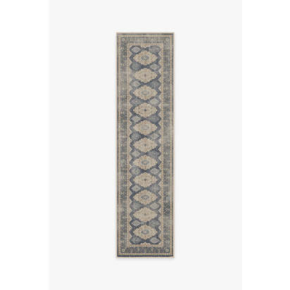 Maxine Dusk Blue Flatwoven Rug - 75 x 305 cm - Rug + Cushioned Pad System