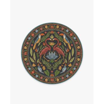 Birds Of A Feather Flatwoven Rug by Iris Apfel - 185 Round cm - Rug + Cushioned Pad System