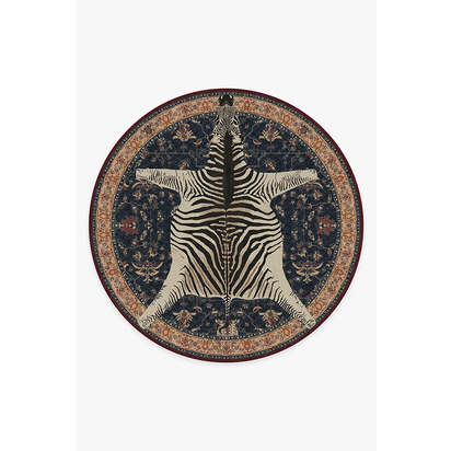 On Safari Sapphire Flatwoven Rug by Iris Apfel - 245 Round cm - Rug + Cushioned Pad System