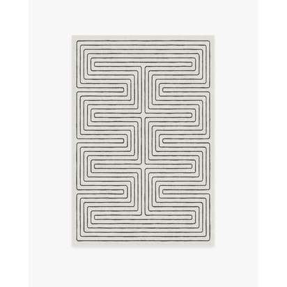 Labyrinth Black & Ivory Flatwoven Rug by Jonathan Adler - 120 x 185 cm - Rug + Cushioned Pad System