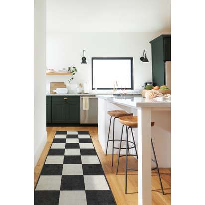 Jaque Checkered Black Flatwoven Rug - 75 x 305 cm - Rug + Cushioned Pad System