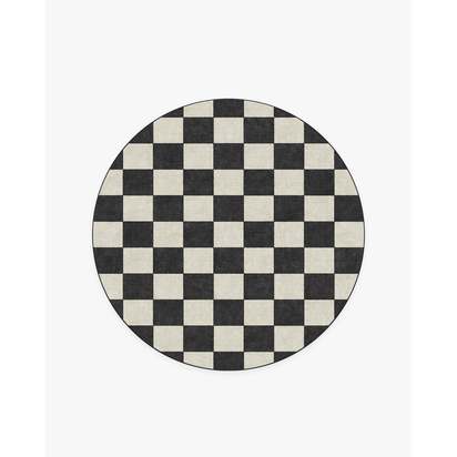 Jaque Checkered Black Flatwoven Rug - 185 Round cm - Rug + Cushioned Pad System