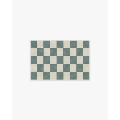 Jaque Checkered Slate Green Flatwoven Rug - 60 x 90 cm - Rug + Cushioned Pad System