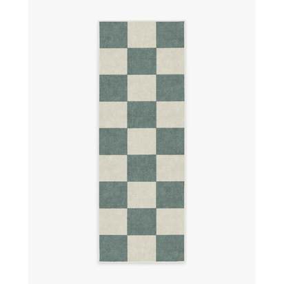 Jaque Checkered Slate Green Flatwoven Rug - 75 x 215 cm - Rug + Cushioned Pad System
