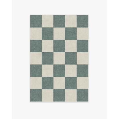 Jaque Checkered Slate Green Flatwoven Rug - 120 x 185 cm - Rug + Cushioned Pad System