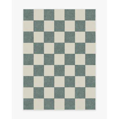Jaque Checkered Slate Green Flatwoven Rug - 150 x 215 cm - Rug + Cushioned Pad System