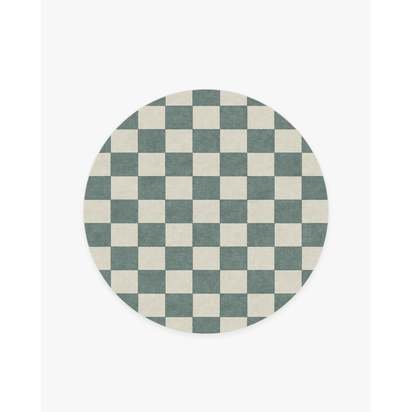 Jaque Checkered Slate Green Flatwoven Rug - 185 Round cm - Rug + Cushioned Pad System
