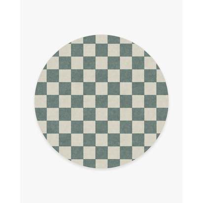 Jaque Checkered Slate Green Flatwoven Rug - 245 Round cm - Rug + Cushioned Pad System