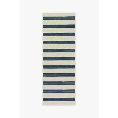 Sumi Sailor Stripe Navy Flatwoven Rug - 75 x 215 cm - Rug + Cushioned Pad System