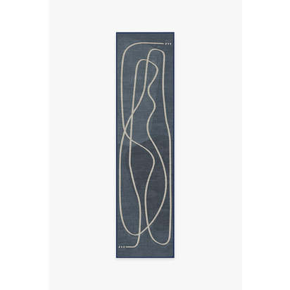 Strova Dusk Blue Flatwoven Rug - 75 x 305 cm - Rug + Cushioned Pad System