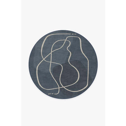 Strova Dusk Blue Flatwoven Rug - 185 Round cm - Rug + Cushioned Pad System