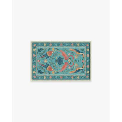 Birds Of A Feather Aqua Flatwoven Rug by Iris Apfel - 60 x 90 cm - Rug + Cushioned Pad System