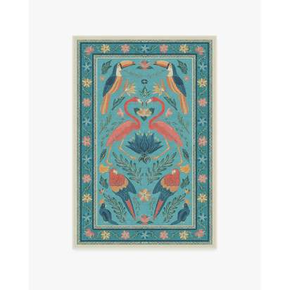 Birds Of A Feather Aqua Flatwoven Rug by Iris Apfel - 120 x 185 cm - Rug + Cushioned Pad System