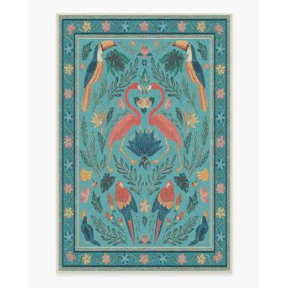 Birds Of A Feather Aqua Flatwoven Rug by Iris Apfel - 185 x 275 cm - Rug + Cushioned Pad System