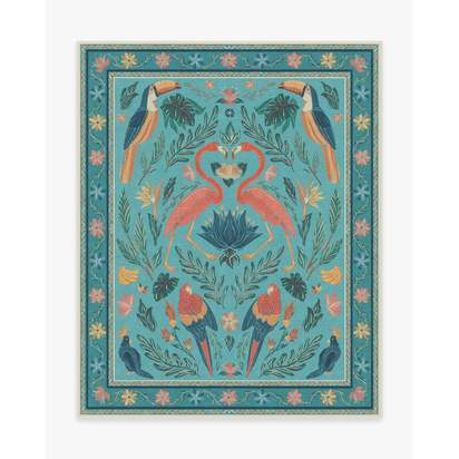 Birds Of A Feather Aqua Flatwoven Rug by Iris Apfel - 245 x 305 cm - Rug + Cushioned Pad System