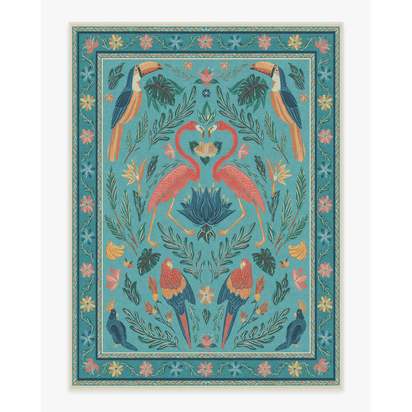 Birds Of A Feather Aqua Flatwoven Rug by Iris Apfel - 275 x 365 cm - Rug + Cushioned Pad System
